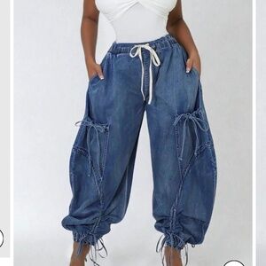 NWOT! INNOVARE DENIM Astrid Drawstring Lace Up Blue Jeans Size XL
